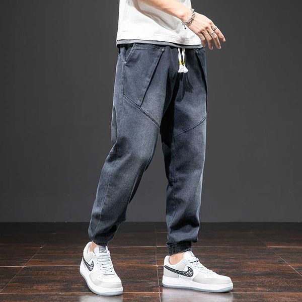 men's jeans plus size summer harem stretched denim pants streetwear black joggers casual baggy trousers 6xl 7xl 8xl yt7j, Blue